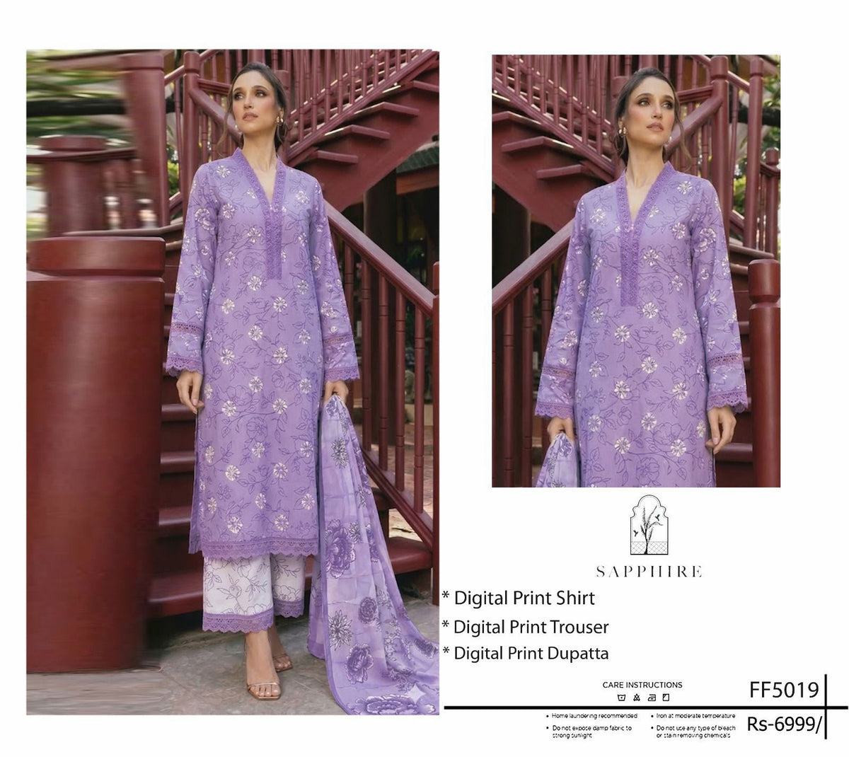 Sapphire Printed Lawn 3 Piece Suit Dubai - Summer 2026 | Code FF-5019 Design C