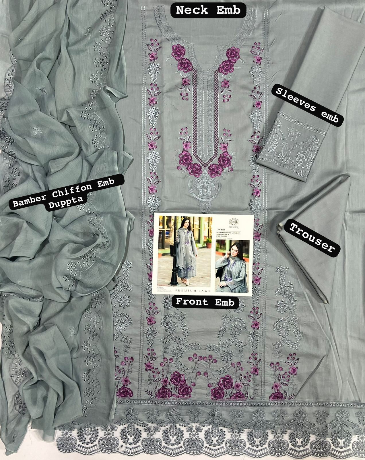 Mushq Luxury Chikan Kari Lawn – 3 Piece Unstitched Summer Collection (Most Demanding Edition)